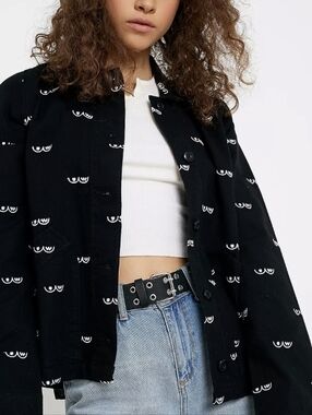 Vans Black Breast Cancer Awareness Embroidered 100% Cotton Chore Coat (Size S)